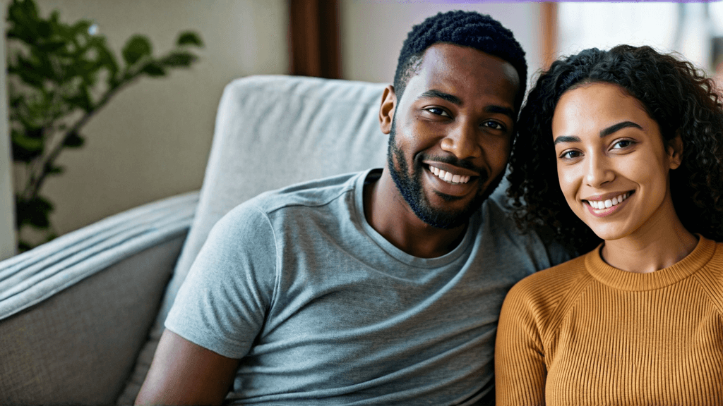 Happy couple in their comfortable home
